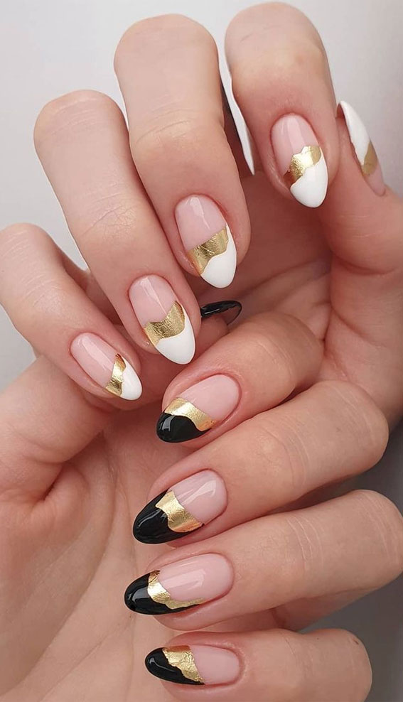 Stylish Nail Art Designs That Pretty From Every Angle : Black, gold and  white nails